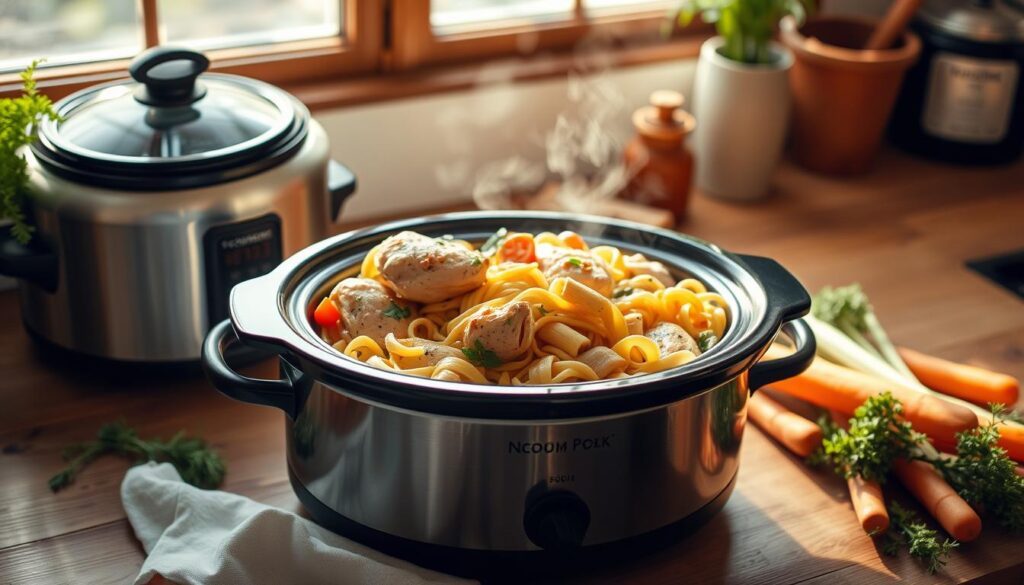 Crockpot Chicken and Noodles Preparation