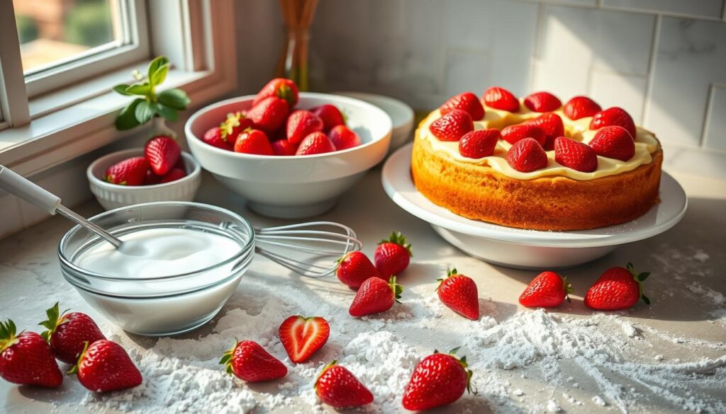 Strawberry Angel Food Cake Baking Process